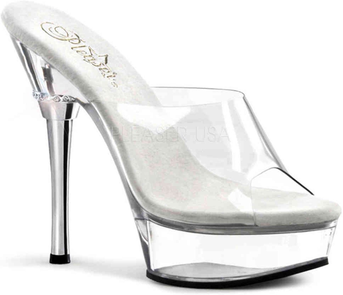 EU 38 = US 8 | ALLURE-601 | 5 1/2 Heel 1 1/2 PF Chrome Heel Sandal